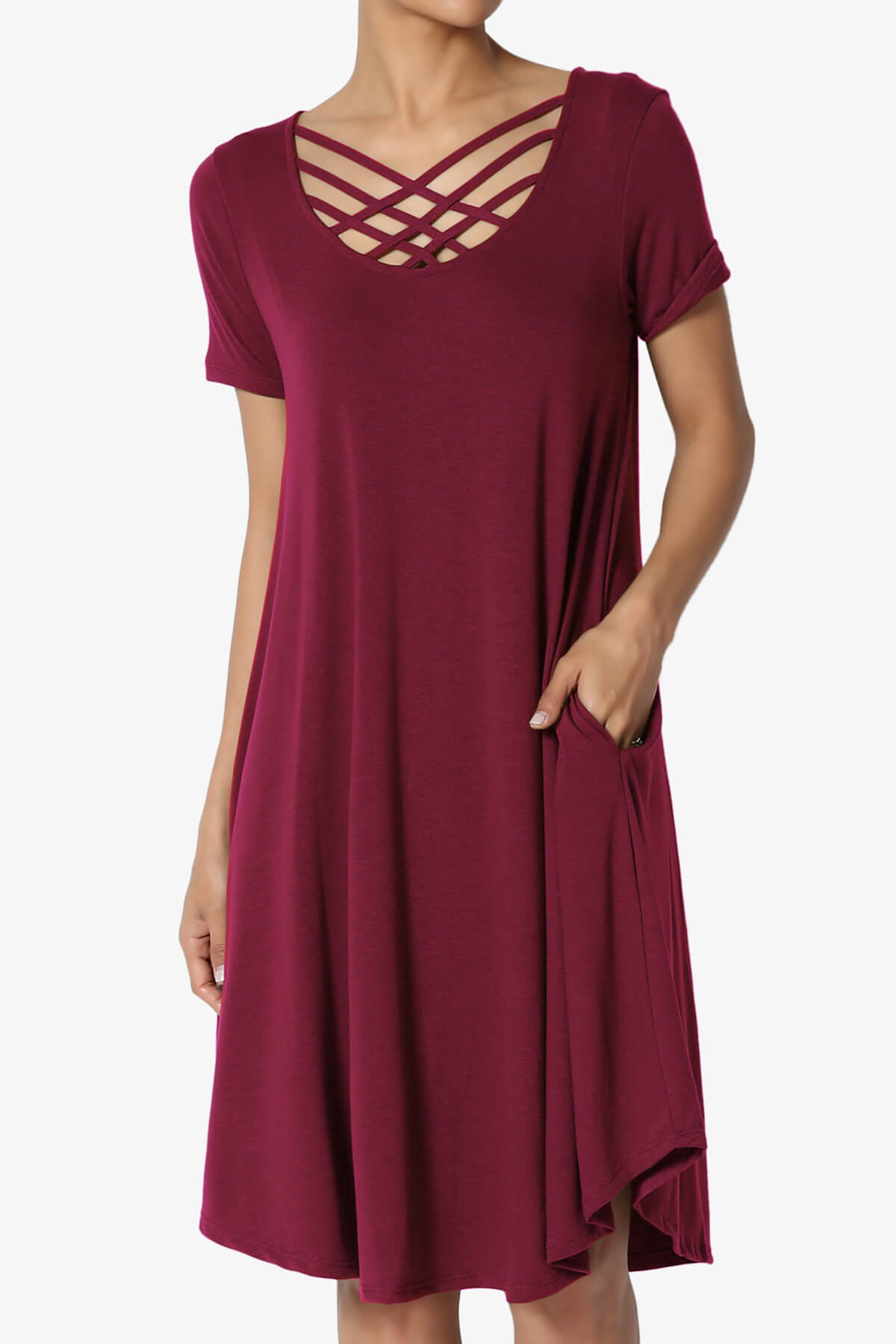 Load image into Gallery viewer, Amella Strappy Scoop Neck Pocket Dress WINE_1

