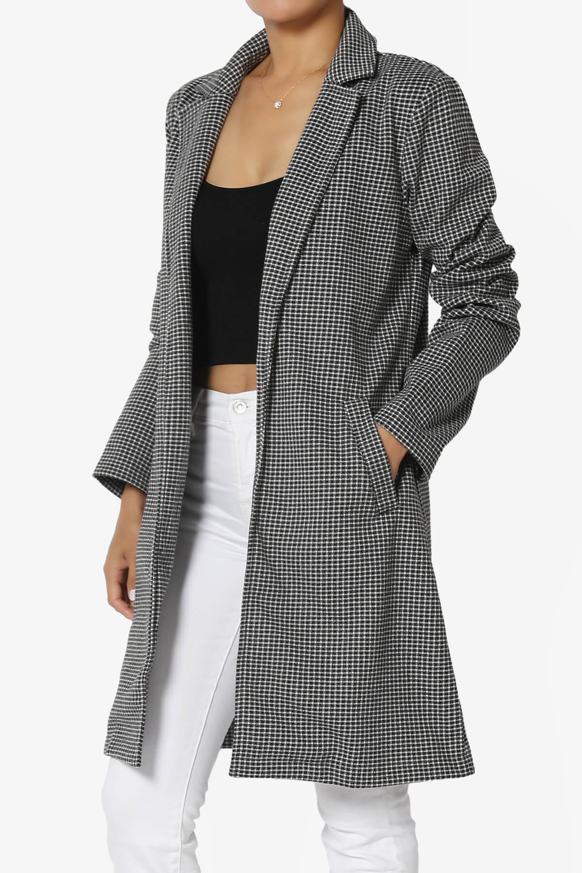 Amulet Checkered Long Coat Jacket BLACK_3