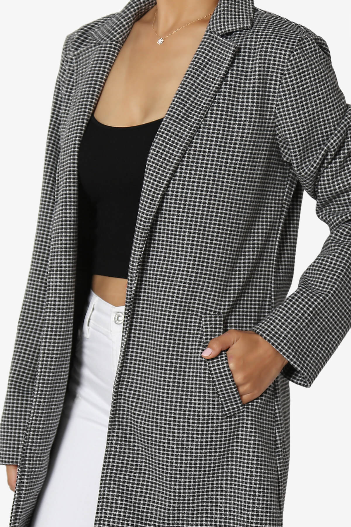 Amulet Checkered Long Coat Jacket BLACK_5