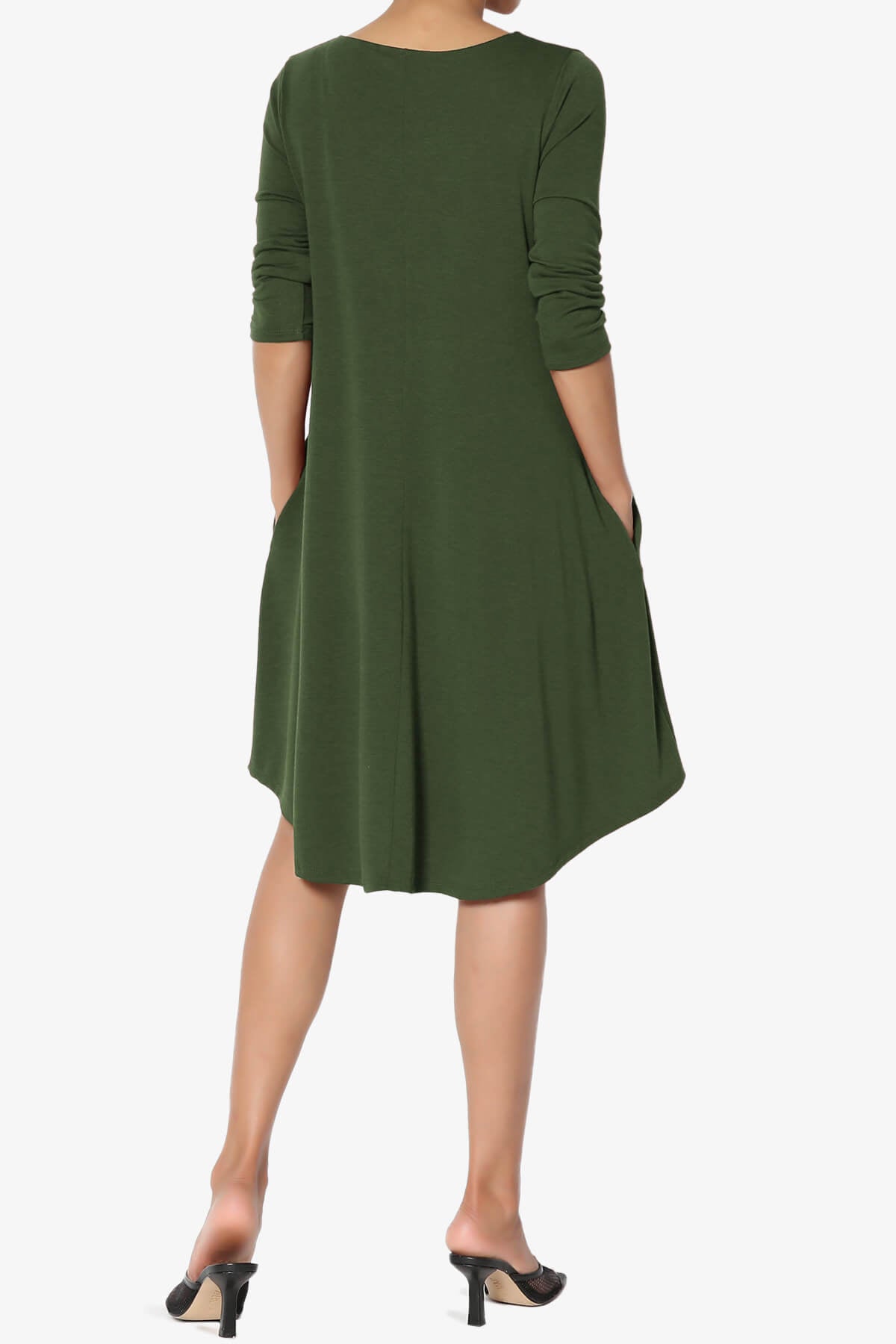 Ariella 3/4 Sleeve Strappy Scoop Neck Dress ARMY GREEN_2