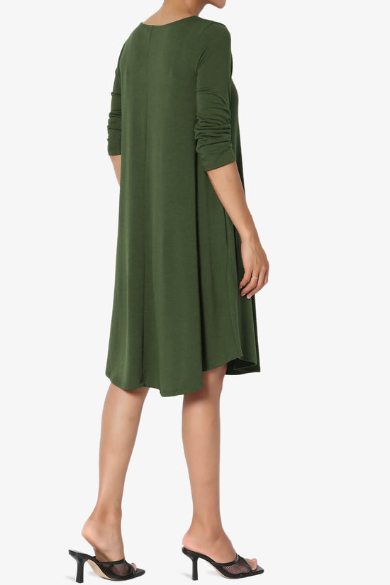 Ariella 3/4 Sleeve Strappy Scoop Neck Dress ARMY GREEN_4