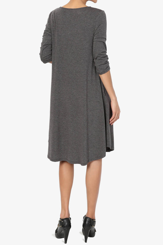 Ariella 3/4 Sleeve Strappy Scoop Neck Dress CHARCOAL_2