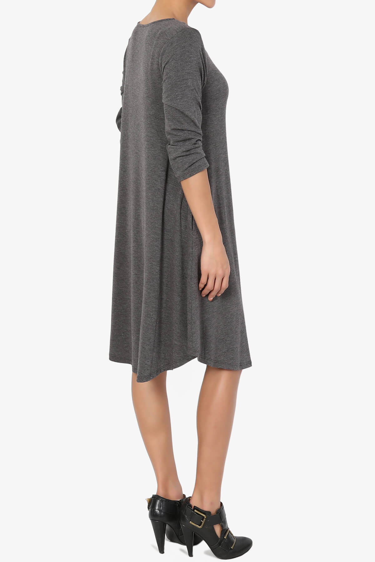 Ariella 3/4 Sleeve Strappy Scoop Neck Dress CHARCOAL_4