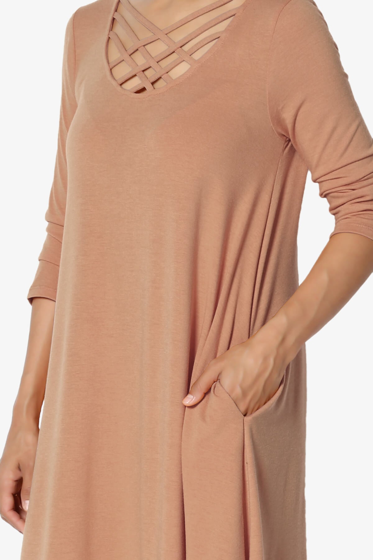 Ariella 3/4 Sleeve Strappy Scoop Neck Dress EGG SHELL_5