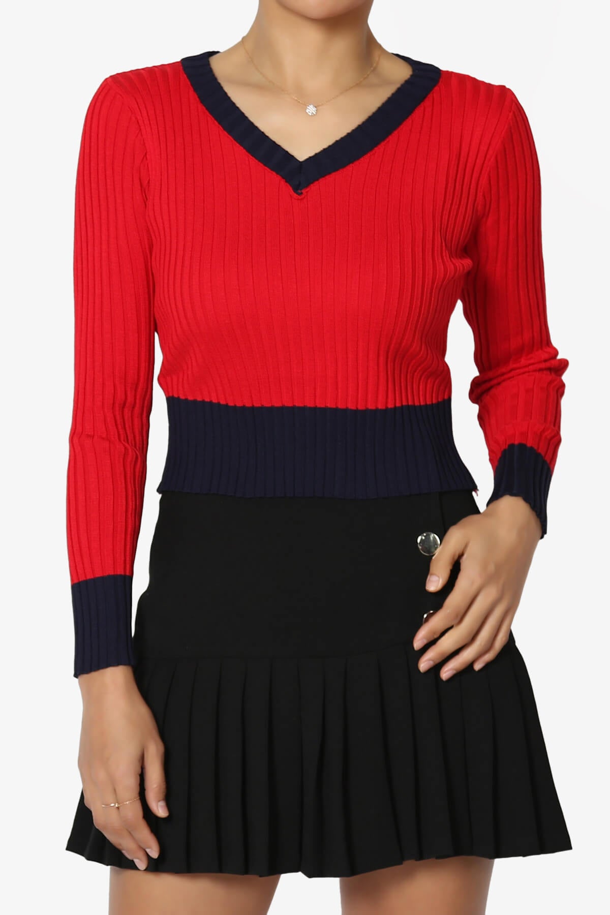 Avani Colorblock Ribbed Knit Top RED_1