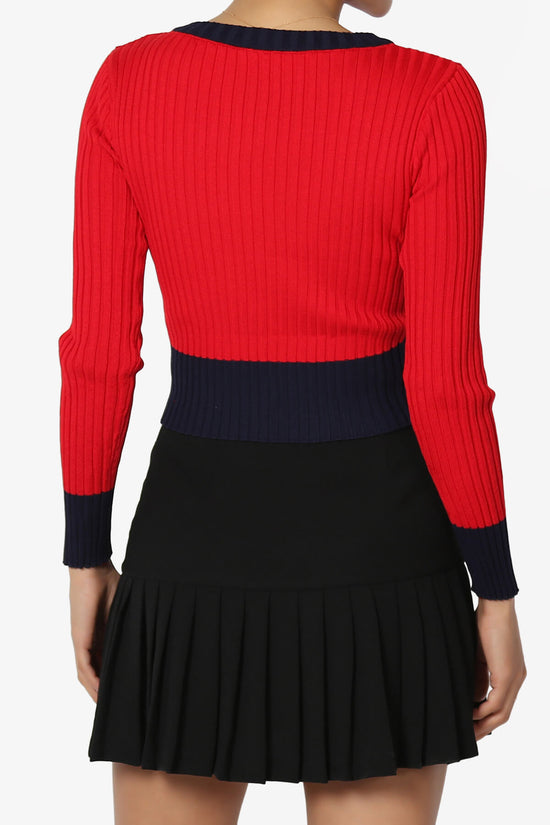 Avani Colorblock Ribbed Knit Top RED_2
