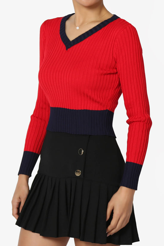 Avani Colorblock Ribbed Knit Top RED_3