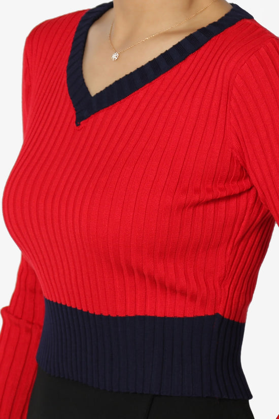 Avani Colorblock Ribbed Knit Top RED_5