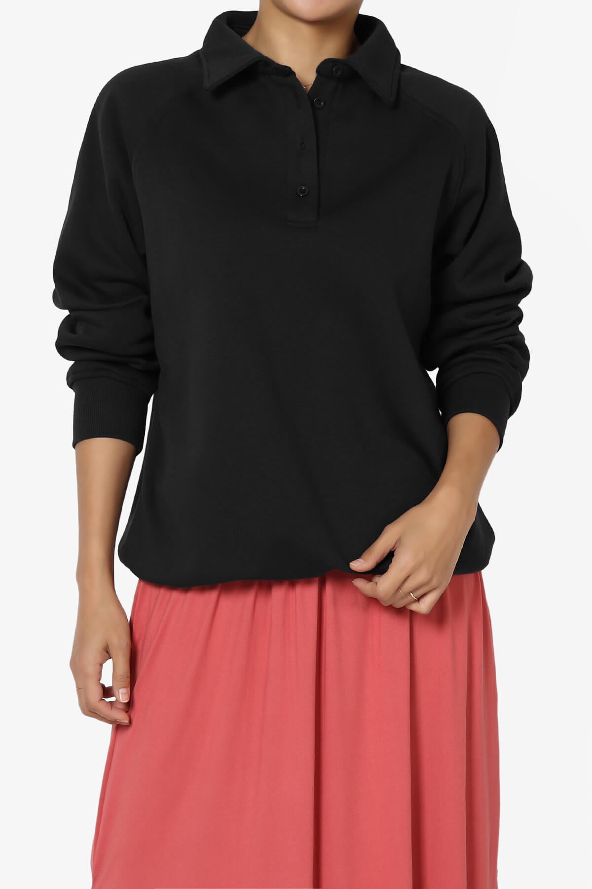 Load image into Gallery viewer, Avianna Oversized Fleece Polo Sweatshirt BLACK_1
