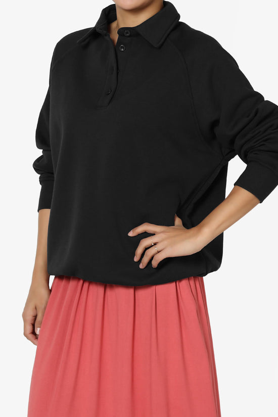Avianna Oversized Fleece Polo Sweatshirt BLACK_3