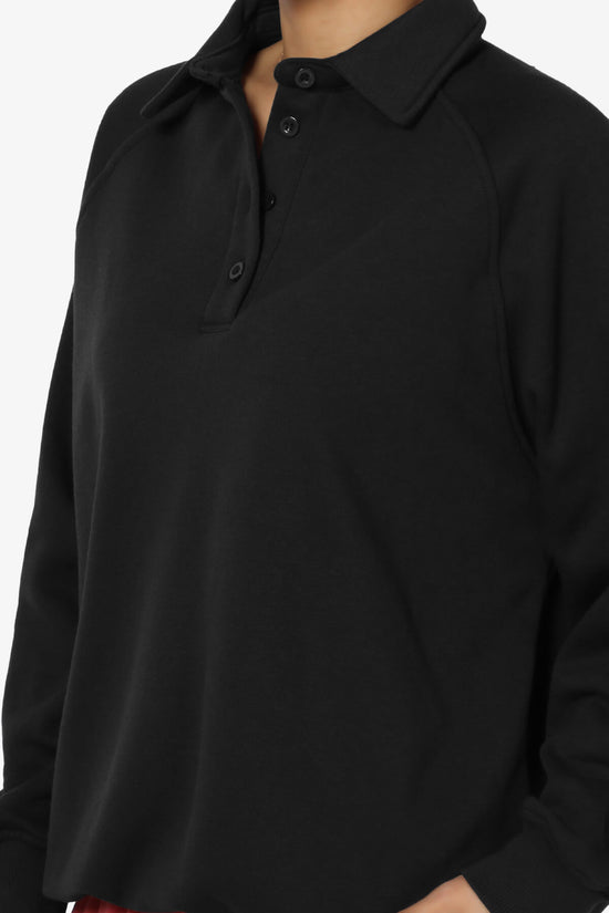Avianna Oversized Fleece Polo Sweatshirt BLACK_5