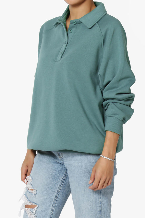 Avianna Oversized Fleece Polo Sweatshirt TEAL_3