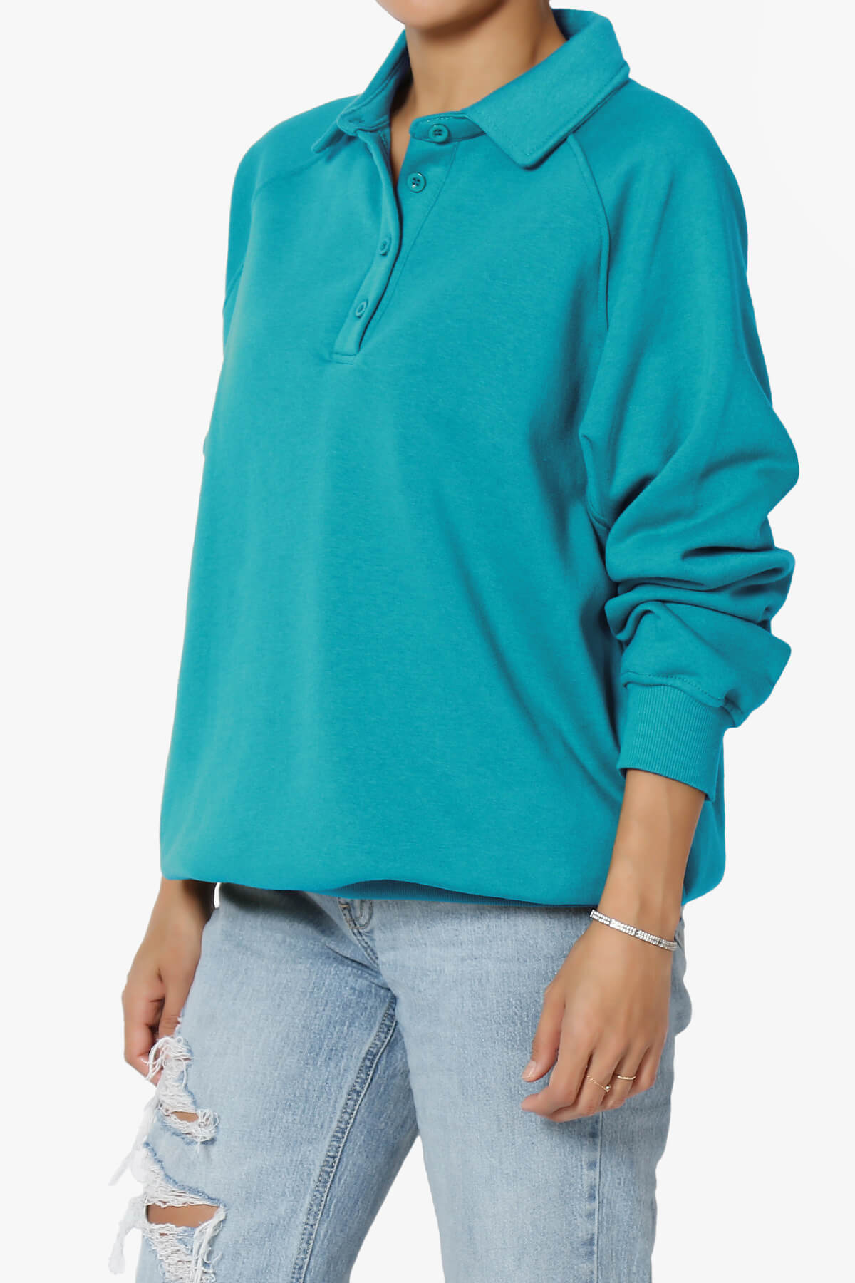 Load image into Gallery viewer, Avianna Oversized Fleece Polo Sweatshirt TURQUOISE_3
