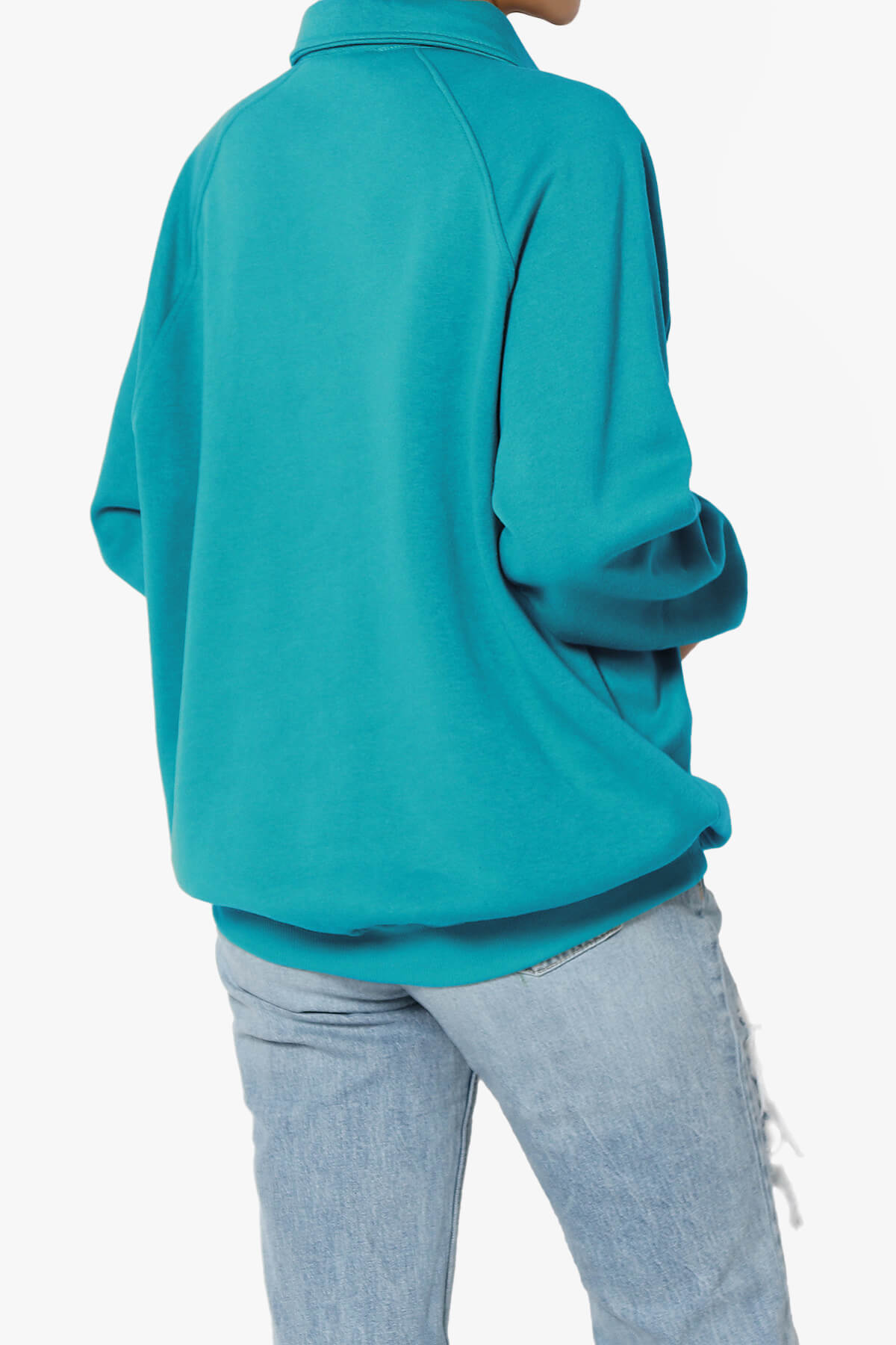 Load image into Gallery viewer, Avianna Oversized Fleece Polo Sweatshirt TURQUOISE_4
