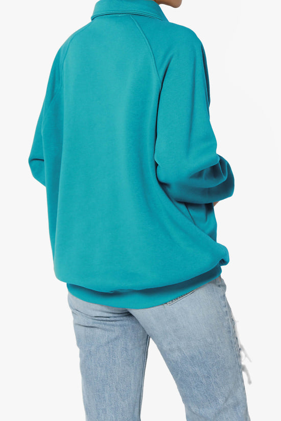 Load image into Gallery viewer, Avianna Oversized Fleece Polo Sweatshirt TURQUOISE_4
