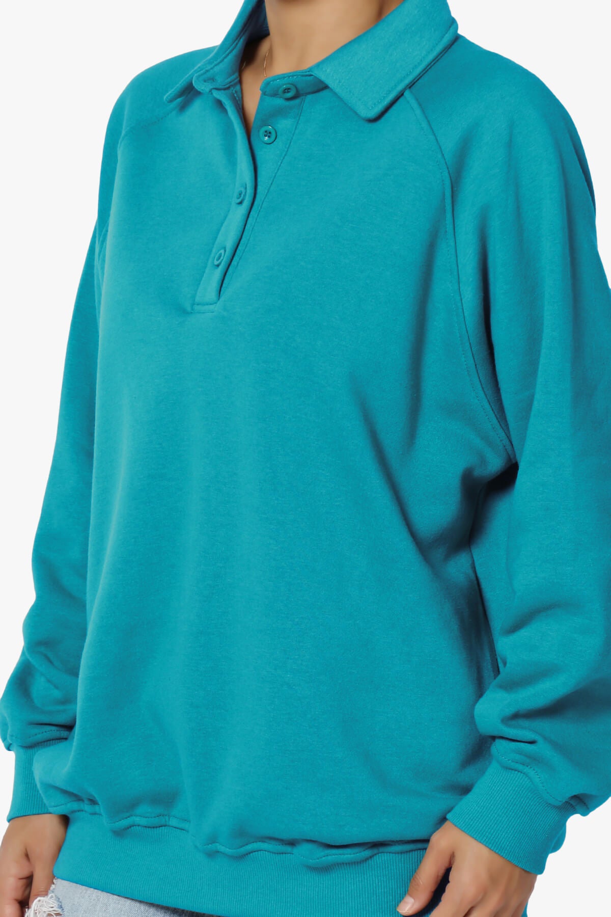 Load image into Gallery viewer, Avianna Oversized Fleece Polo Sweatshirt TURQUOISE_5
