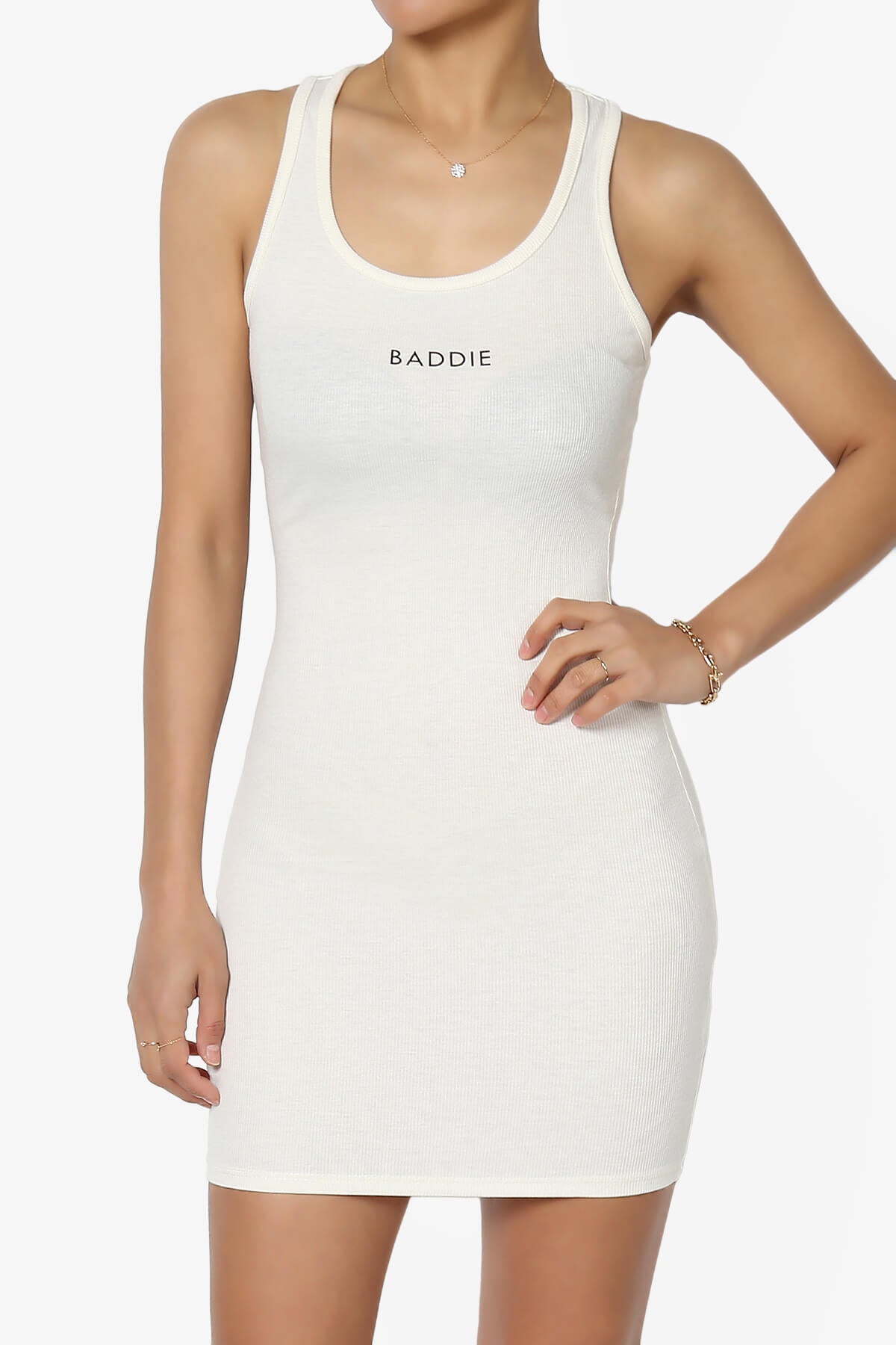 Baddie Ribbed Bodycon Mini Tank Dress IVORY_1