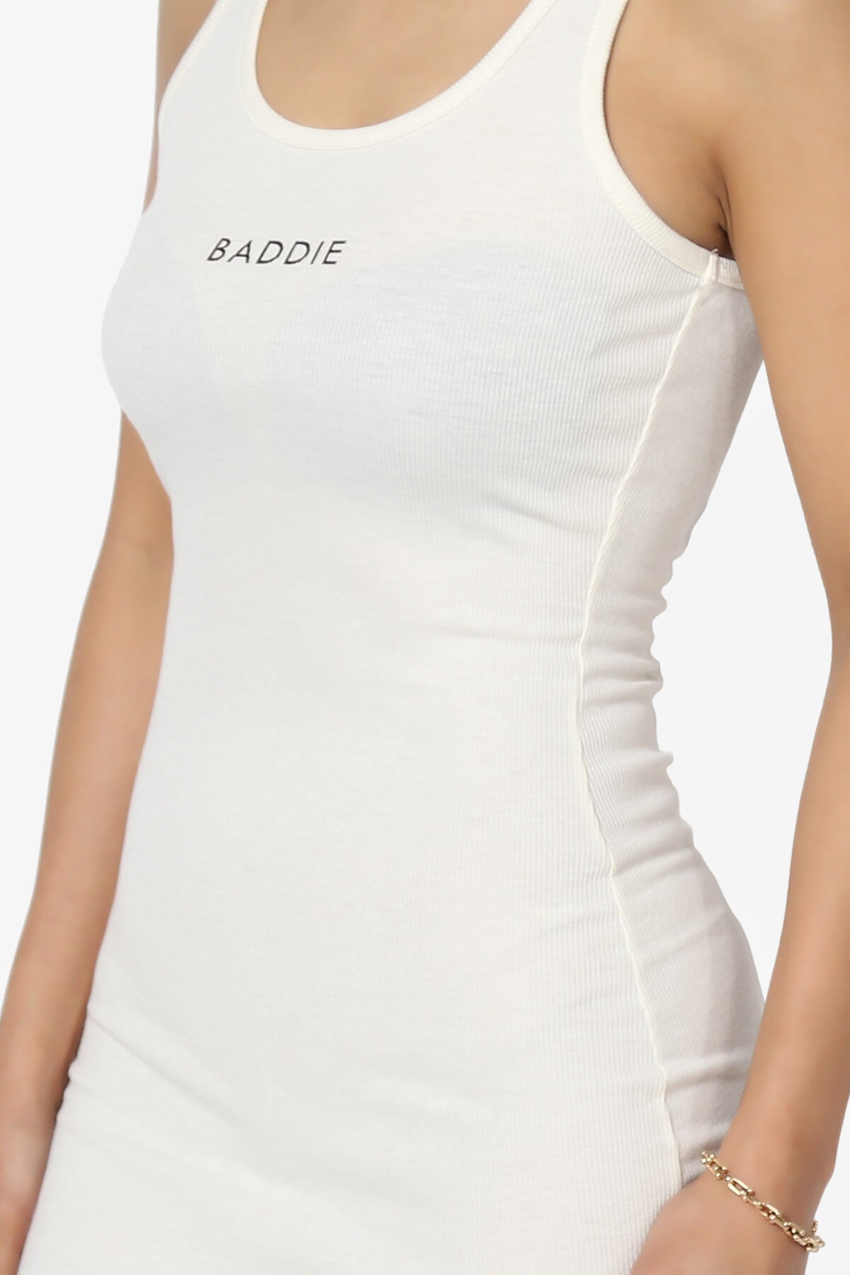 Baddie Ribbed Bodycon Mini Tank Dress IVORY_5