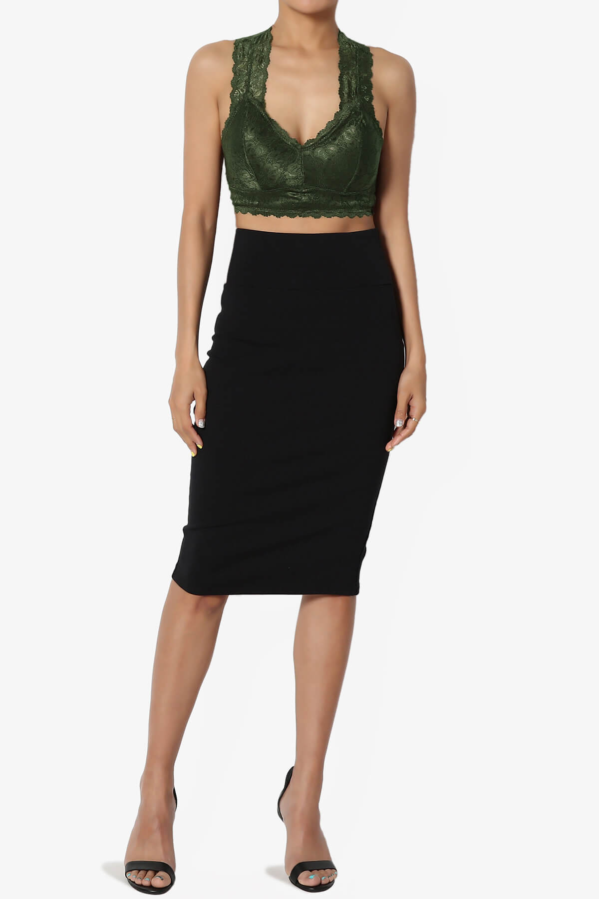 Baja Padded Lace Bralette Crop Tank Top ARMY GREEN_6