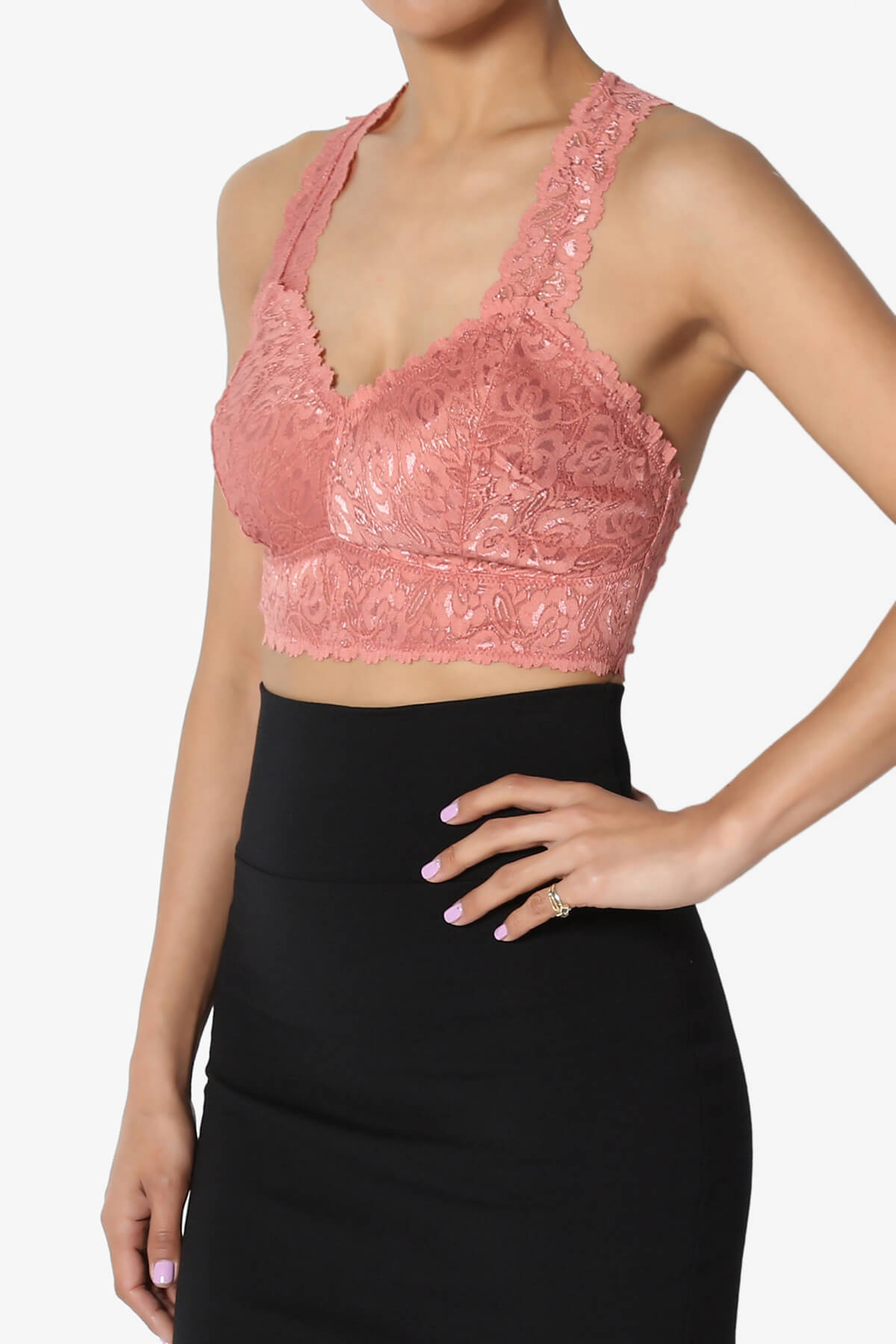Baja Padded Lace Bralette Crop Tank Top ASH ROSE_3