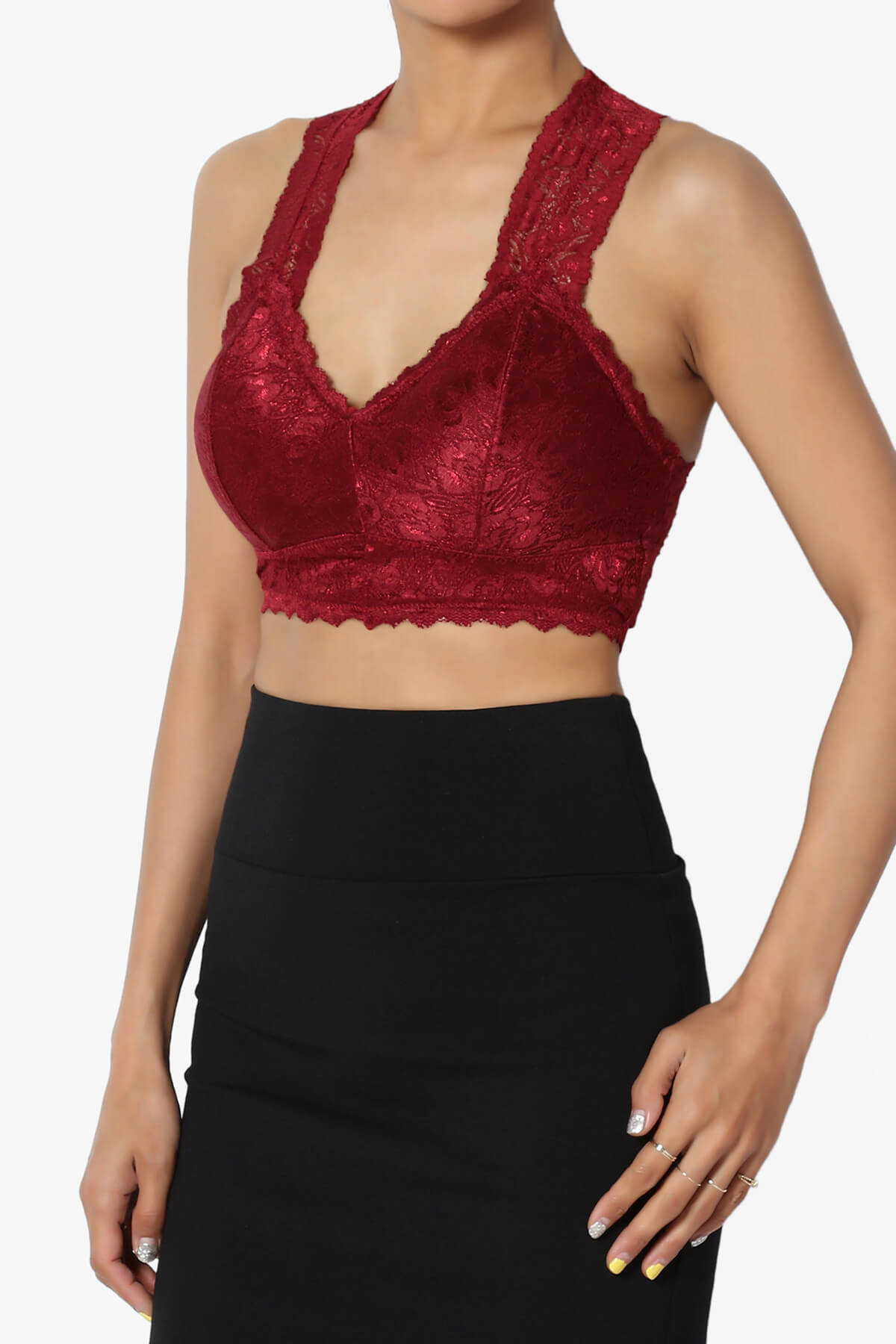 Baja Padded Lace Bralette Crop Tank Top BURGUNDY_3
