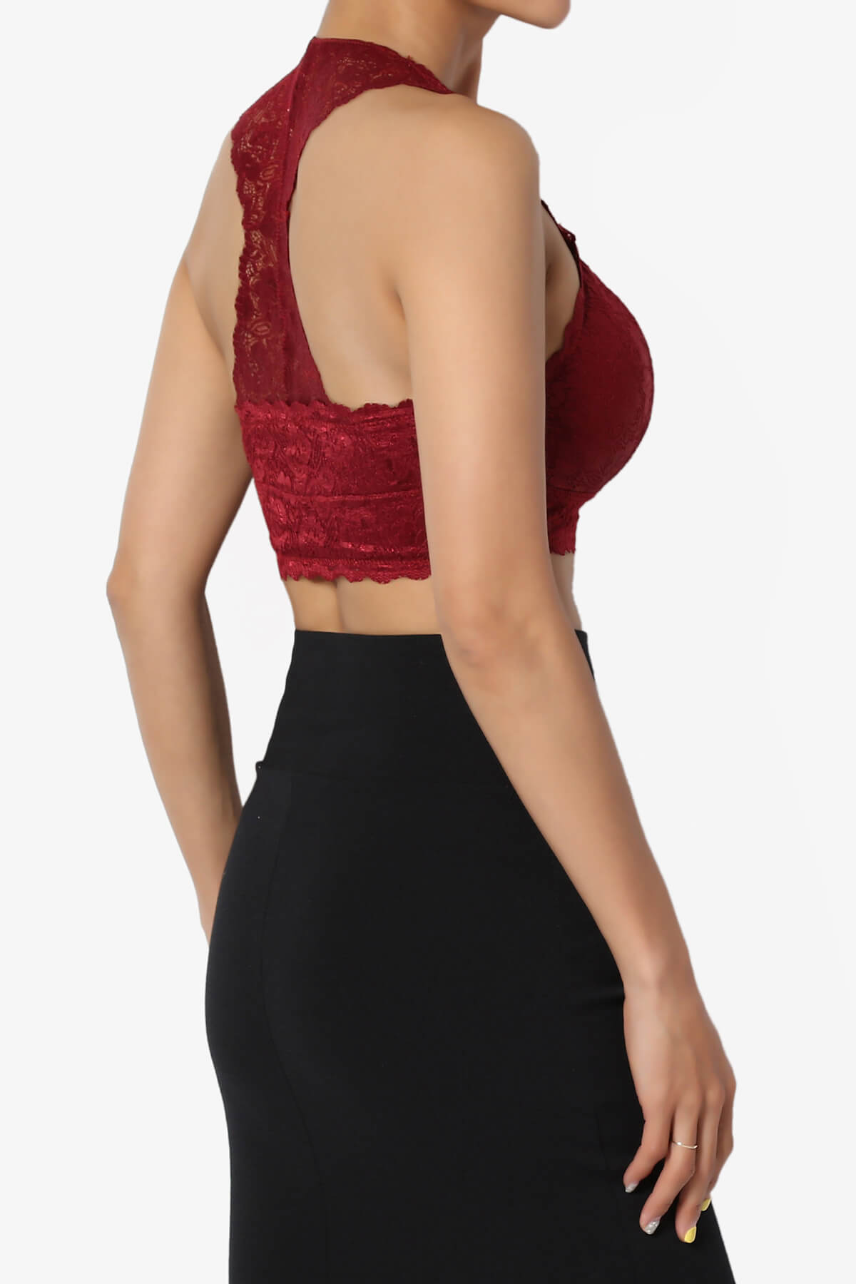 Baja Padded Lace Bralette Crop Tank Top BURGUNDY_4