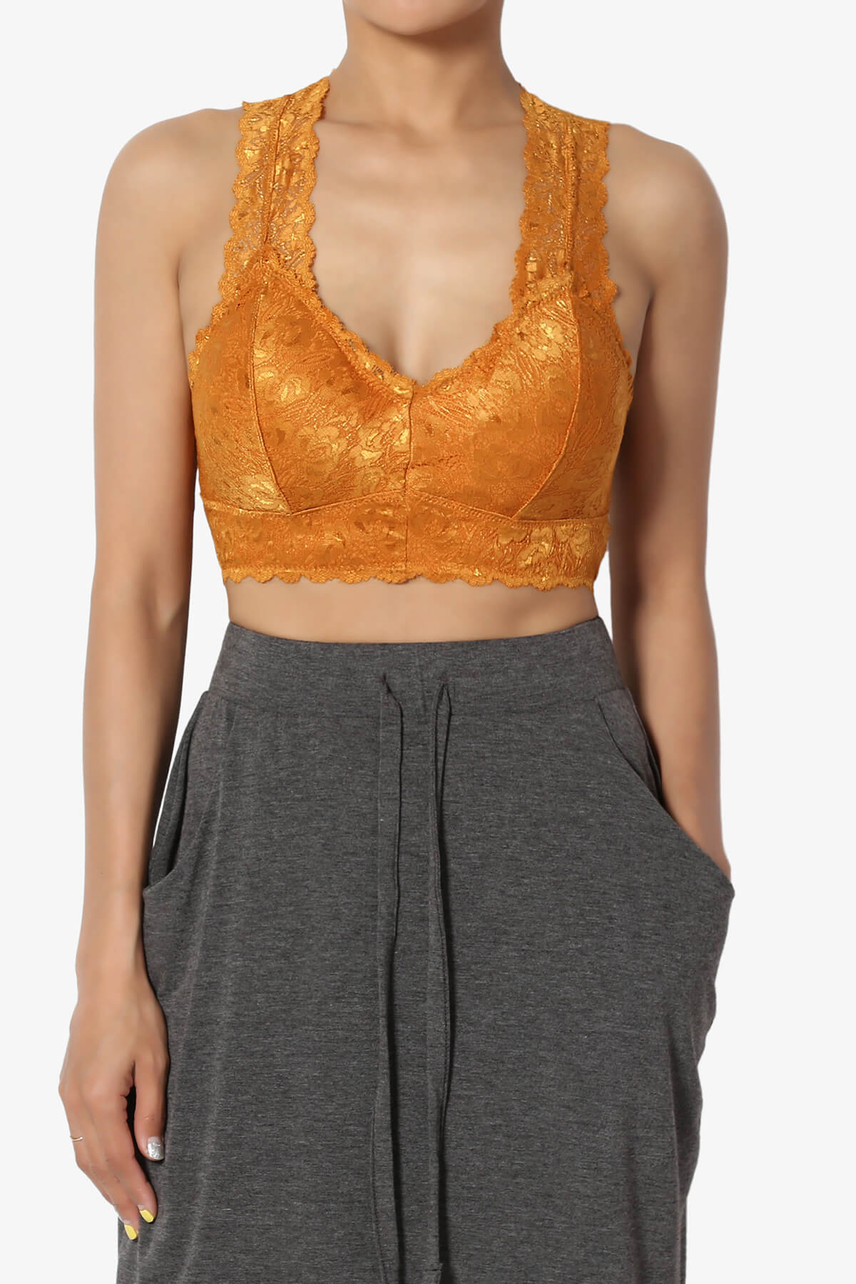 Baja Padded Lace Bralette Crop Tank Top D. MUSTARD_1
