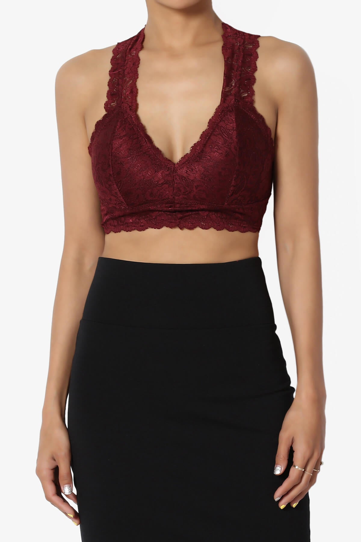 Baja Padded Lace Bralette Crop Tank Top DARK BURGUNDY_1