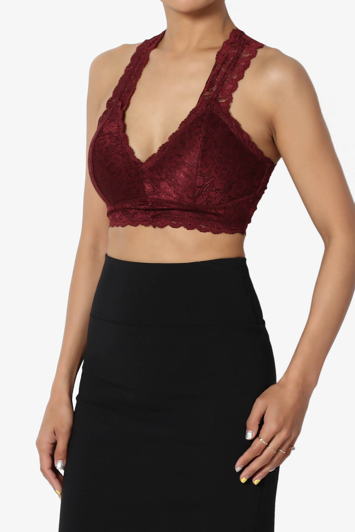 Baja Padded Lace Bralette Crop Tank Top DARK BURGUNDY_3