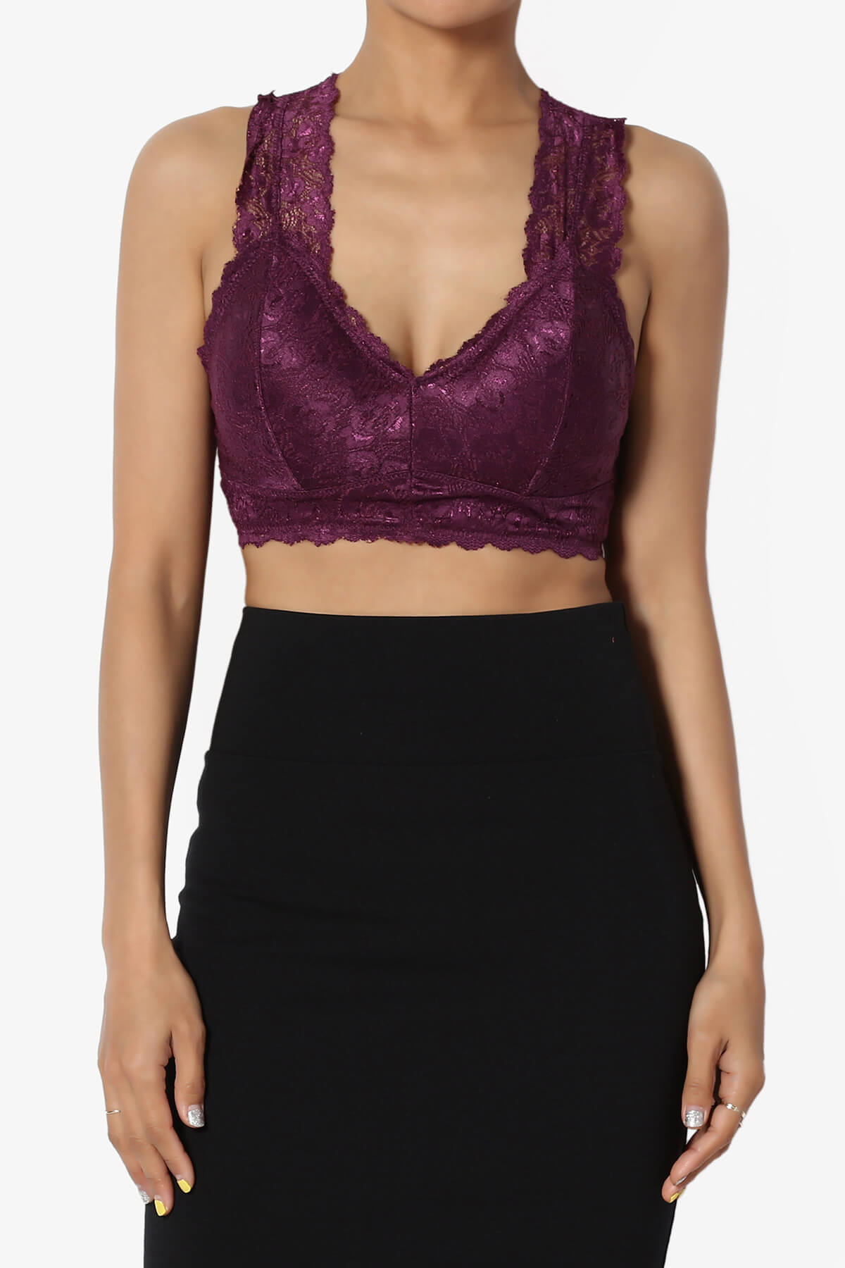 Baja Padded Lace Bralette Crop Tank Top DARK PLUM_1