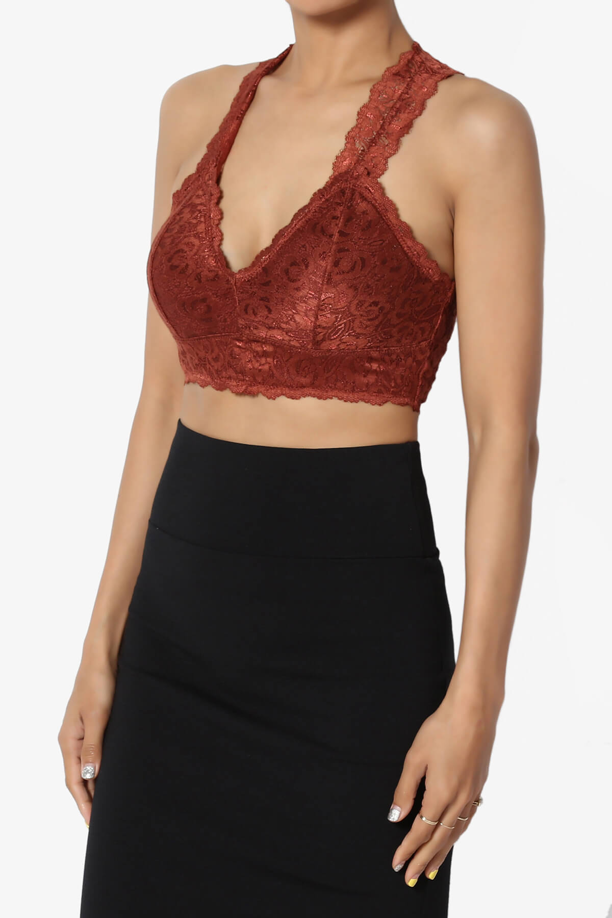 Baja Padded Lace Bralette Crop Tank Top DARK RUST_3