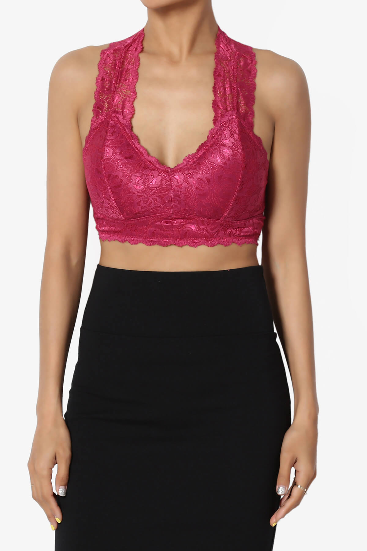 Baja Padded Lace Bralette Crop Tank Top MAGENTA_1