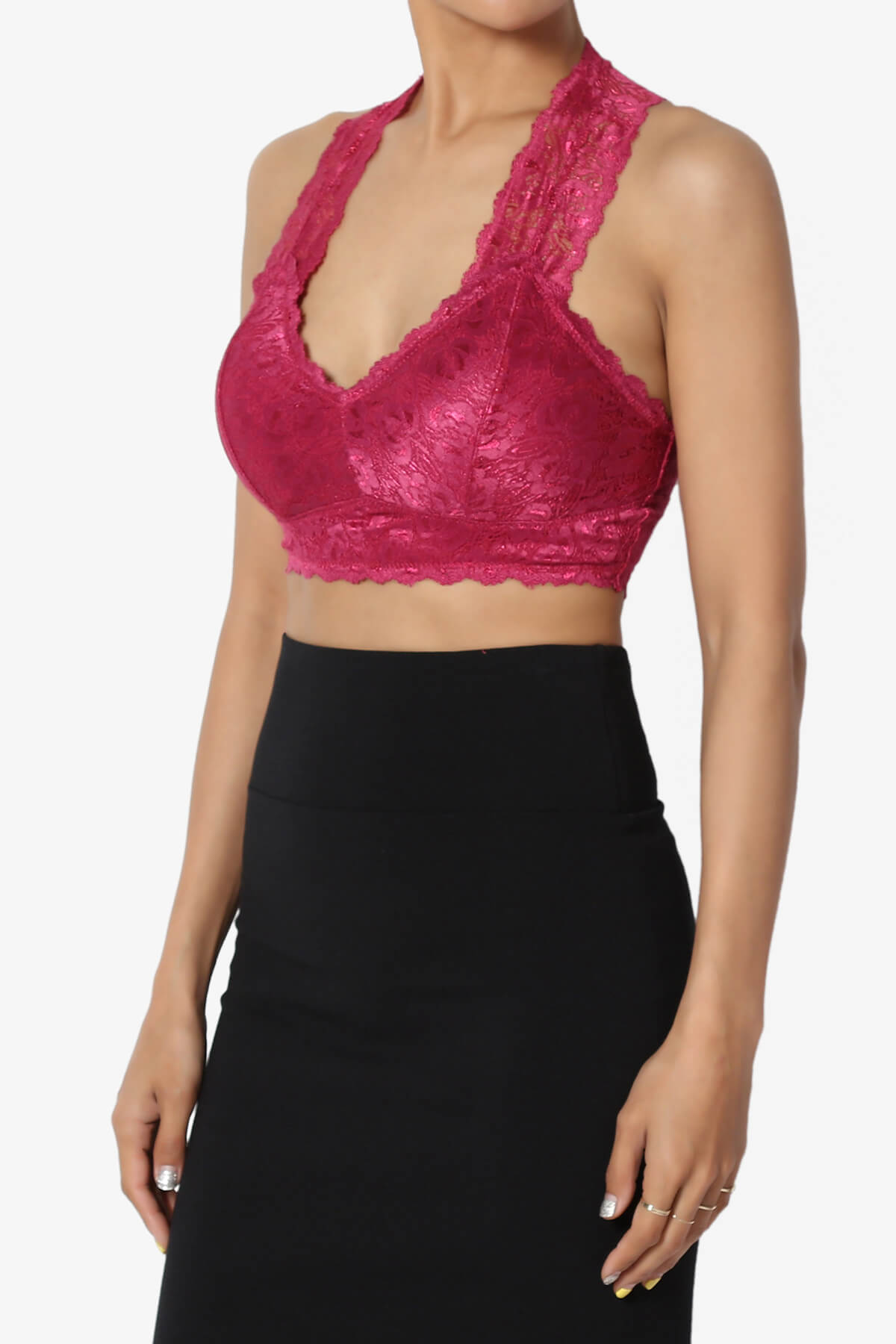 Baja Padded Lace Bralette Crop Tank Top MAGENTA_3