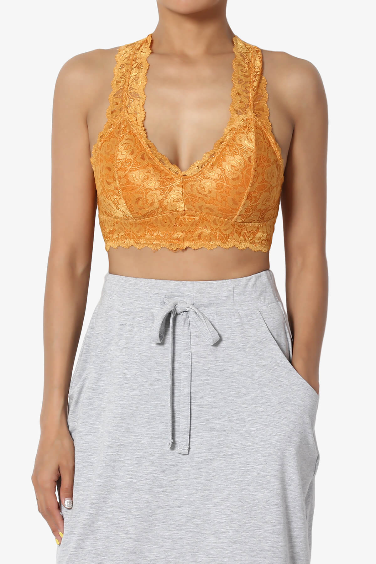 Baja Padded Lace Bralette Crop Tank Top MUSTARD_1