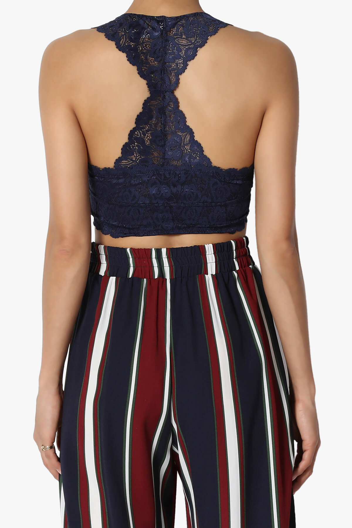 Baja Padded Lace Bralette Crop Tank Top NAVY_2