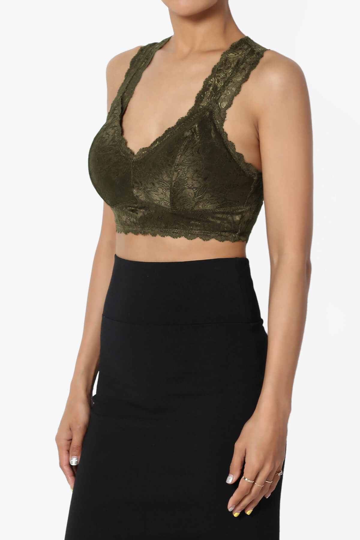 Baja Padded Lace Bralette Crop Tank Top OLIVE_3