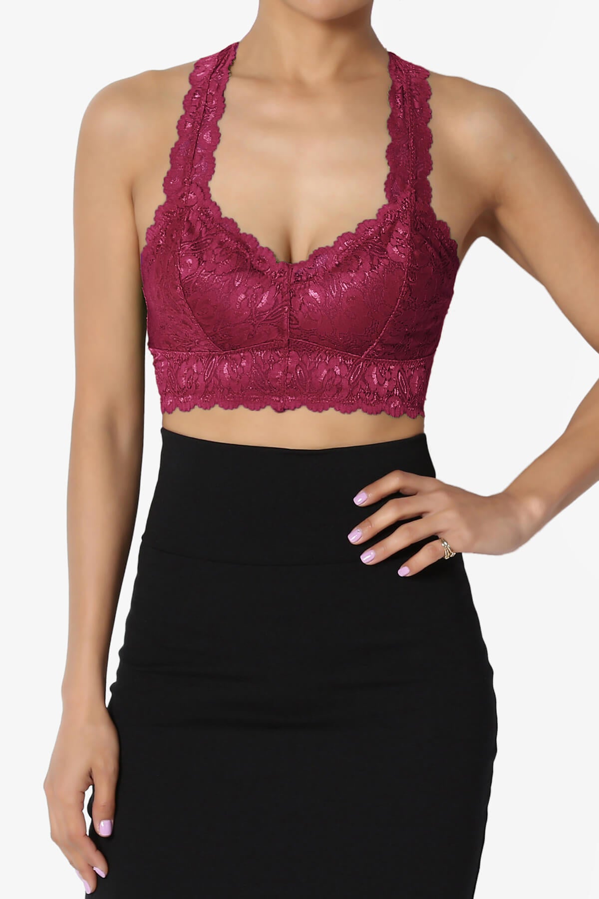 Baja Padded Lace Bralette Crop Tank Top WINE_1