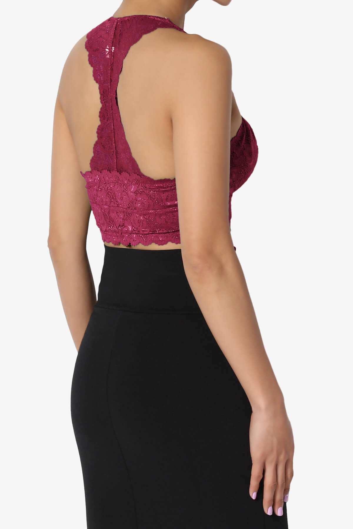 Baja Padded Lace Bralette Crop Tank Top WINE_4