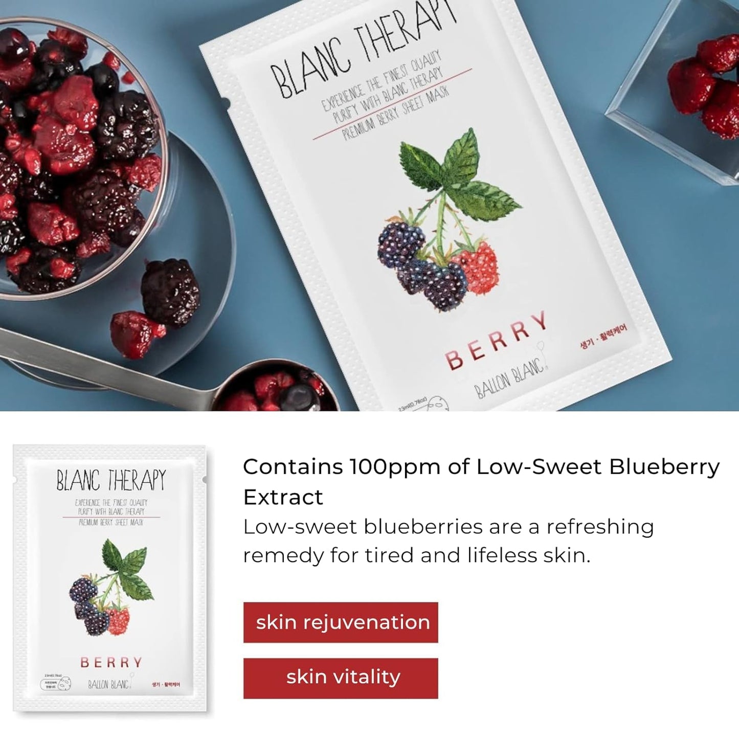 Ballon Blanc Therapy Premium Sheet Mask Variety 6-Pack – Collagen, Cica, Yogurt, Lavender, Berry & Carrot for All Skin Types (23ml x 6 Masks)