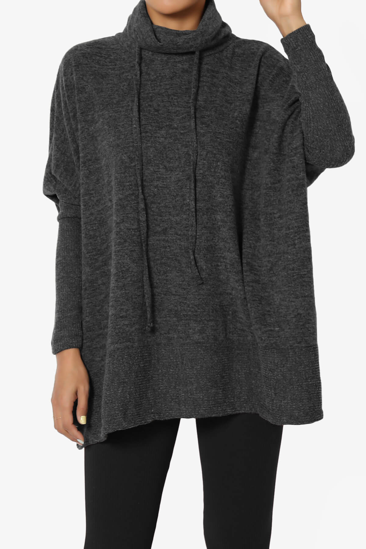 Load image into Gallery viewer, Barclay Cowl Neck Melange Knit Oversized Sweater BLACK_1
