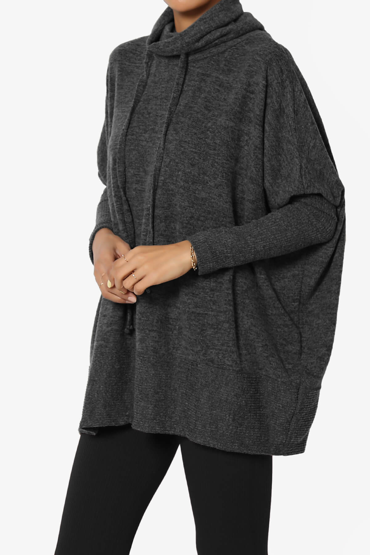 Barclay Cowl Neck Melange Knit Oversized Sweater BLACK_3