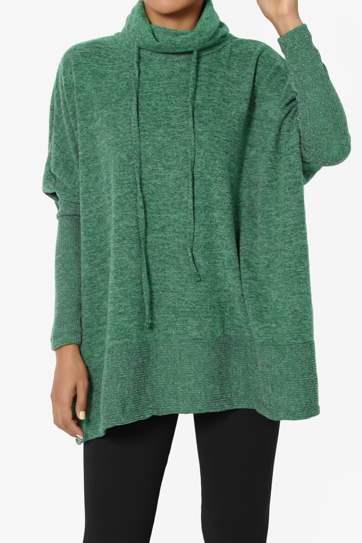 Barclay Cowl Neck Melange Knit Oversized Sweater DARK GREEN_1