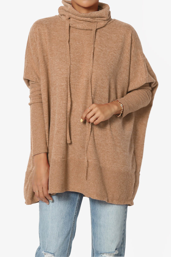 Barclay Cowl Neck Melange Knit Oversized Sweater DEEP CAMEL_1