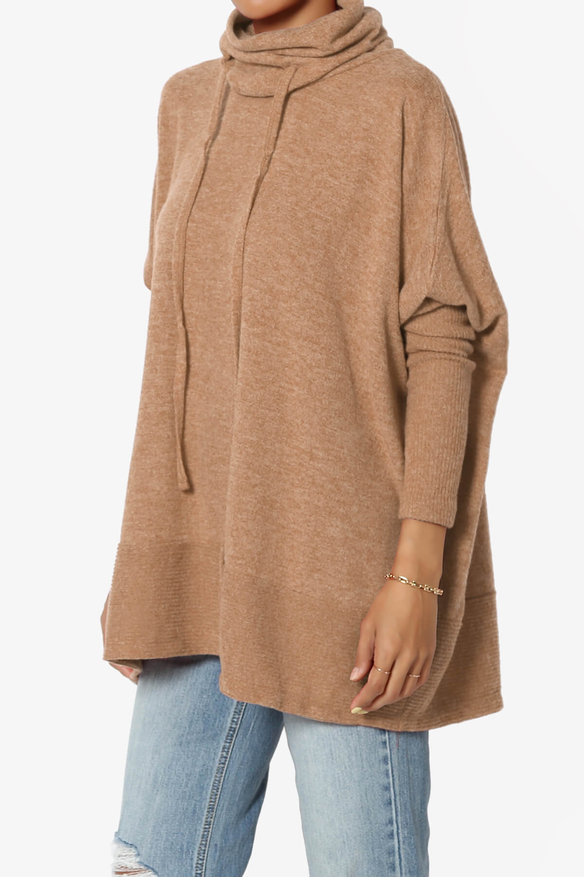 Load image into Gallery viewer, Barclay Cowl Neck Melange Knit Oversized Sweater DEEP CAMEL_3
