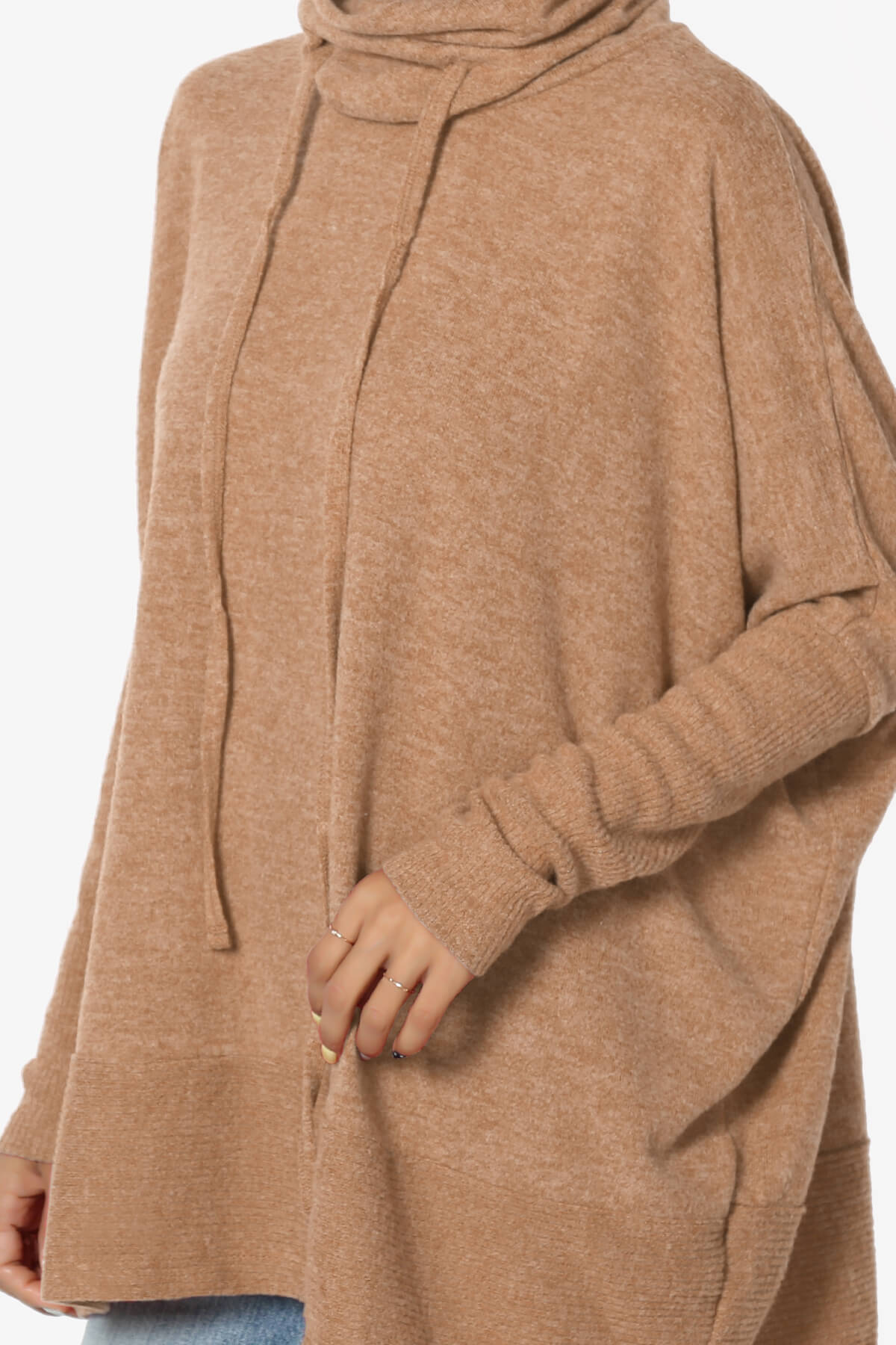 Barclay Cowl Neck Melange Knit Oversized Sweater DEEP CAMEL_5