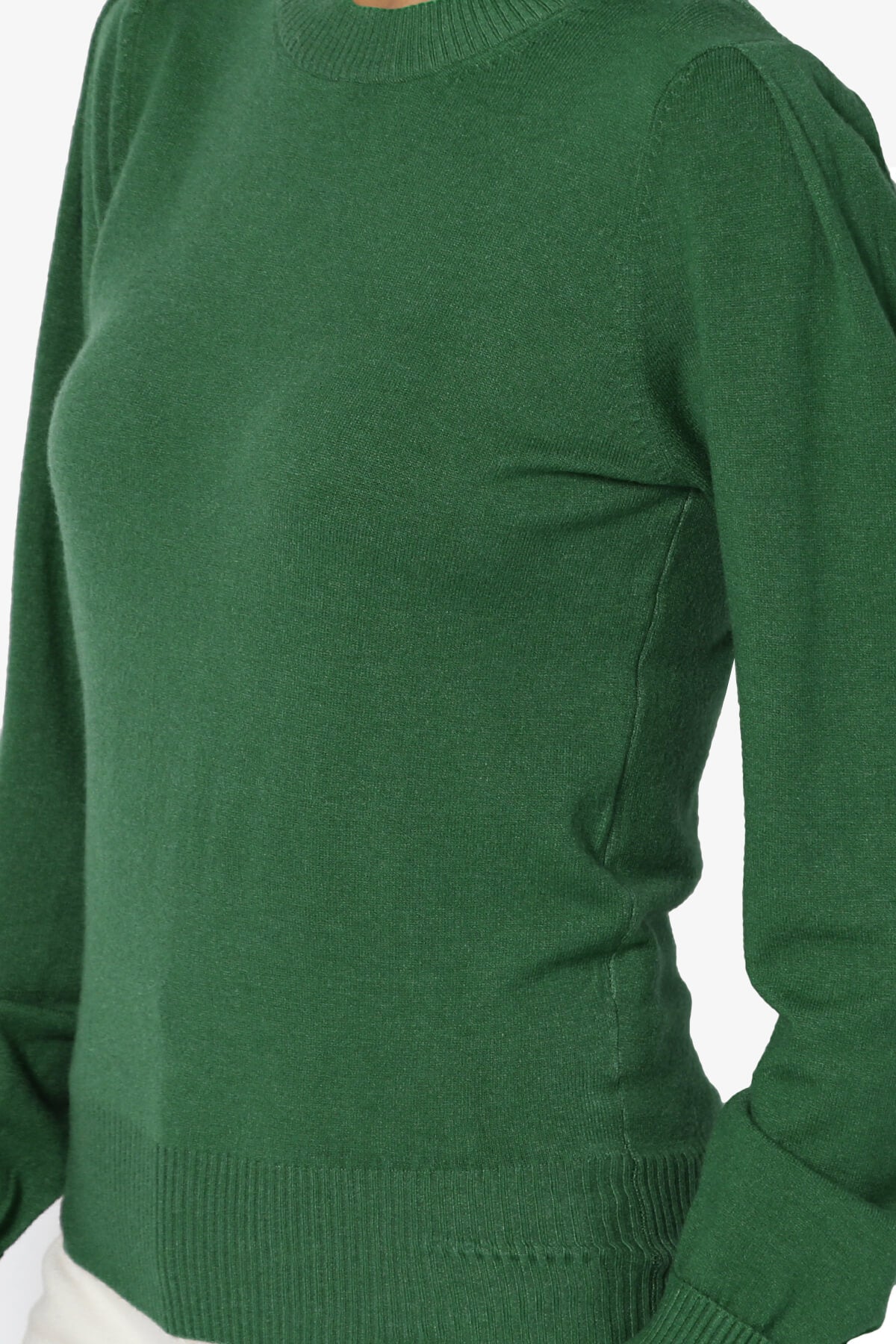 Load image into Gallery viewer, Bcarina Pleated Shoulder Crew Neck Sweater DARK GREEN_5
