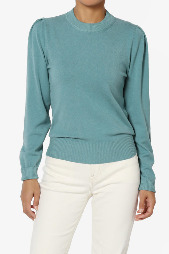 Load image into Gallery viewer, Bcarina Pleated Shoulder Crew Neck Sweater DUSTY TEAL_1
