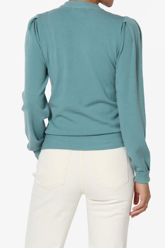 Load image into Gallery viewer, Bcarina Pleated Shoulder Crew Neck Sweater DUSTY TEAL_2
