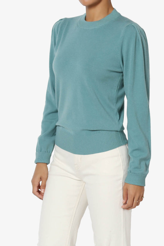 Load image into Gallery viewer, Bcarina Pleated Shoulder Crew Neck Sweater DUSTY TEAL_3
