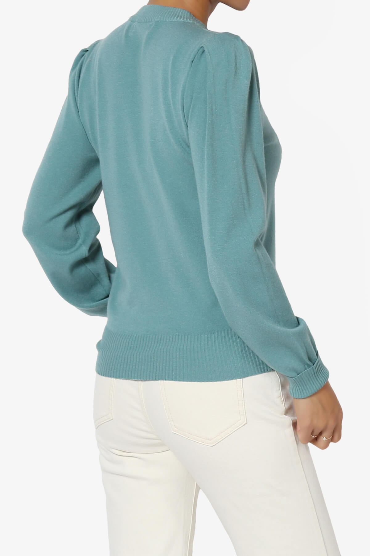 Load image into Gallery viewer, Bcarina Pleated Shoulder Crew Neck Sweater DUSTY TEAL_4
